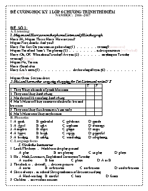 Đề ôn tập học kỳ I môn Tiếng Anh Lớp 6 (Thí điểm) - Năm học 2016-2017